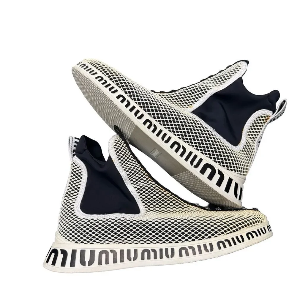 Miu Miu Crystal Mesh Sneakers Black White Women's EU 39 Italy No Box